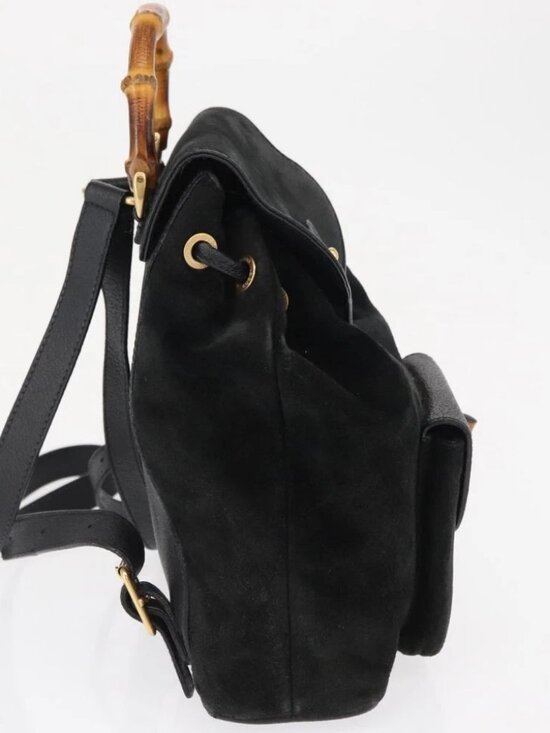 GUCCI Bamboo Backpack Suede Black Gold - Picture 4 of 16